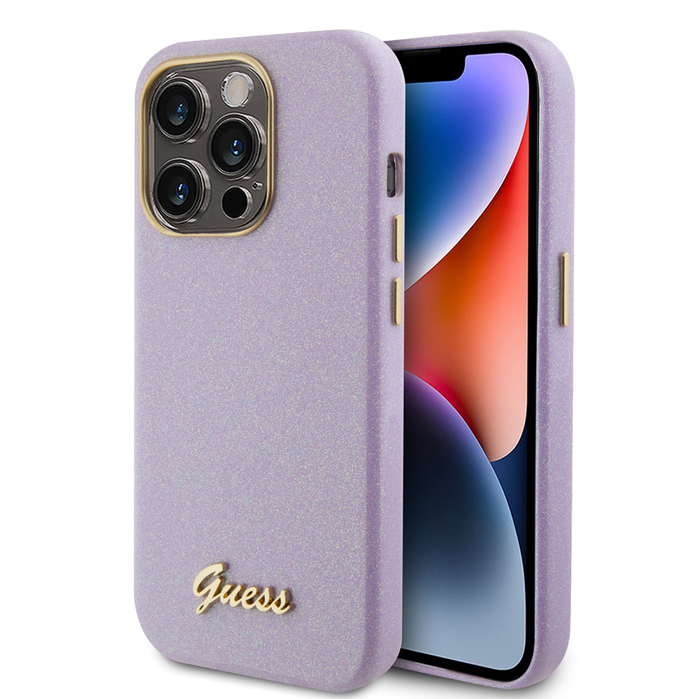 Case for Apple iPhone 15 Pro, Guess, Glitter Glossy Script, Light Purple