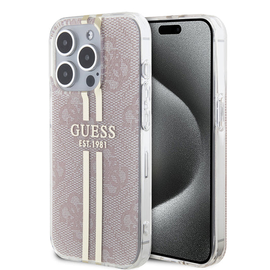 Θήκη για Apple iPhone 15 Pro, Guess, IML 4G Gold Stripe, Ροζ
