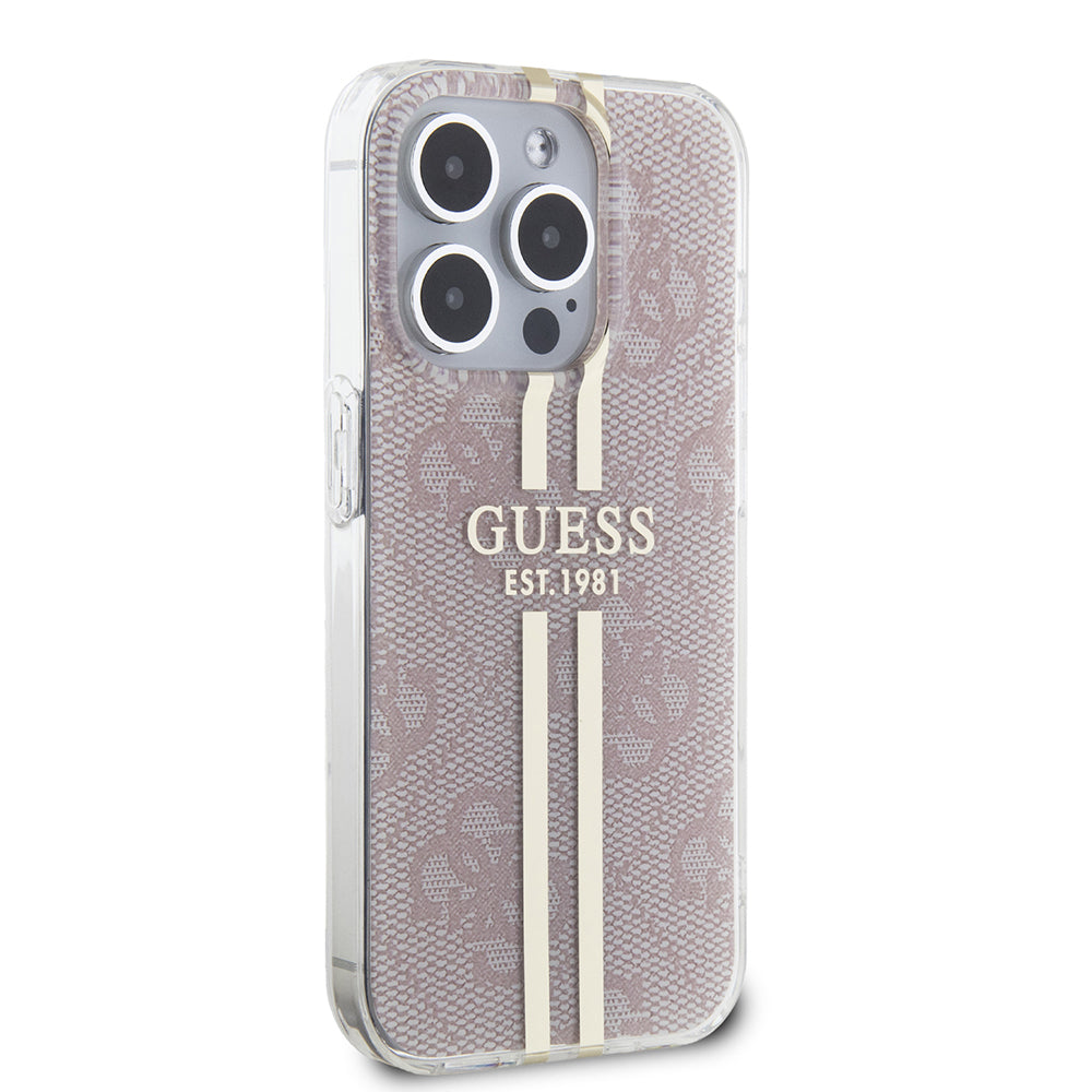 Θήκη για Apple iPhone 15 Pro, Guess, IML 4G Gold Stripe, Ροζ