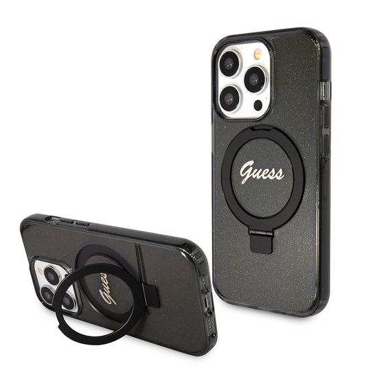 Θήκη MagSafe για Apple iPhone 15 Pro, Guess, IML Ring Stand Glitter, Μαύρη