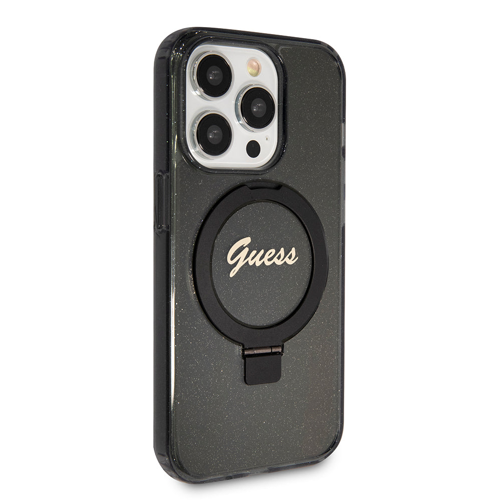 Θήκη MagSafe για Apple iPhone 15 Pro, Guess, IML Ring Stand Glitter, Μαύρη