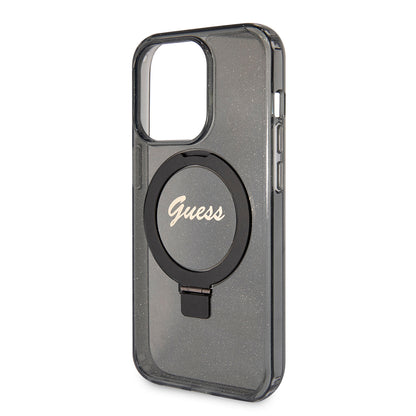 Θήκη MagSafe για Apple iPhone 15 Pro, Guess, IML Ring Stand Glitter, Μαύρη