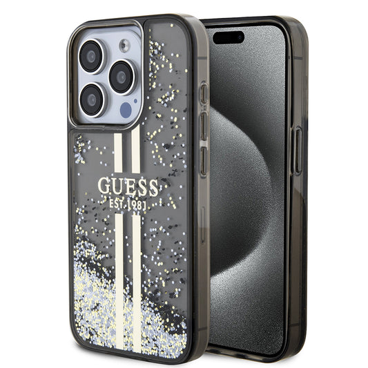 Θήκη για Apple iPhone 15 Pro, Guess, Liquid Glitter Gold Stripe, Μαύρη