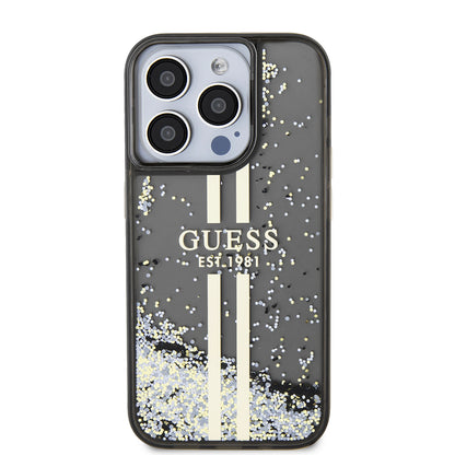 Θήκη για Apple iPhone 15 Pro, Guess, Liquid Glitter Gold Stripe, Μαύρη