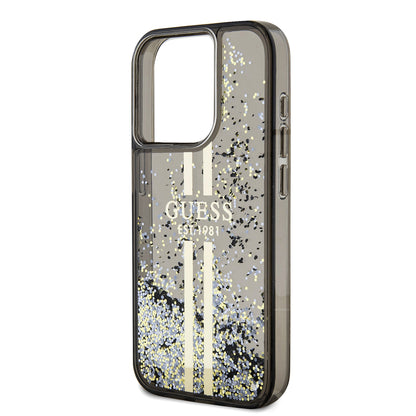 Θήκη για Apple iPhone 15 Pro, Guess, Liquid Glitter Gold Stripe, Μαύρη