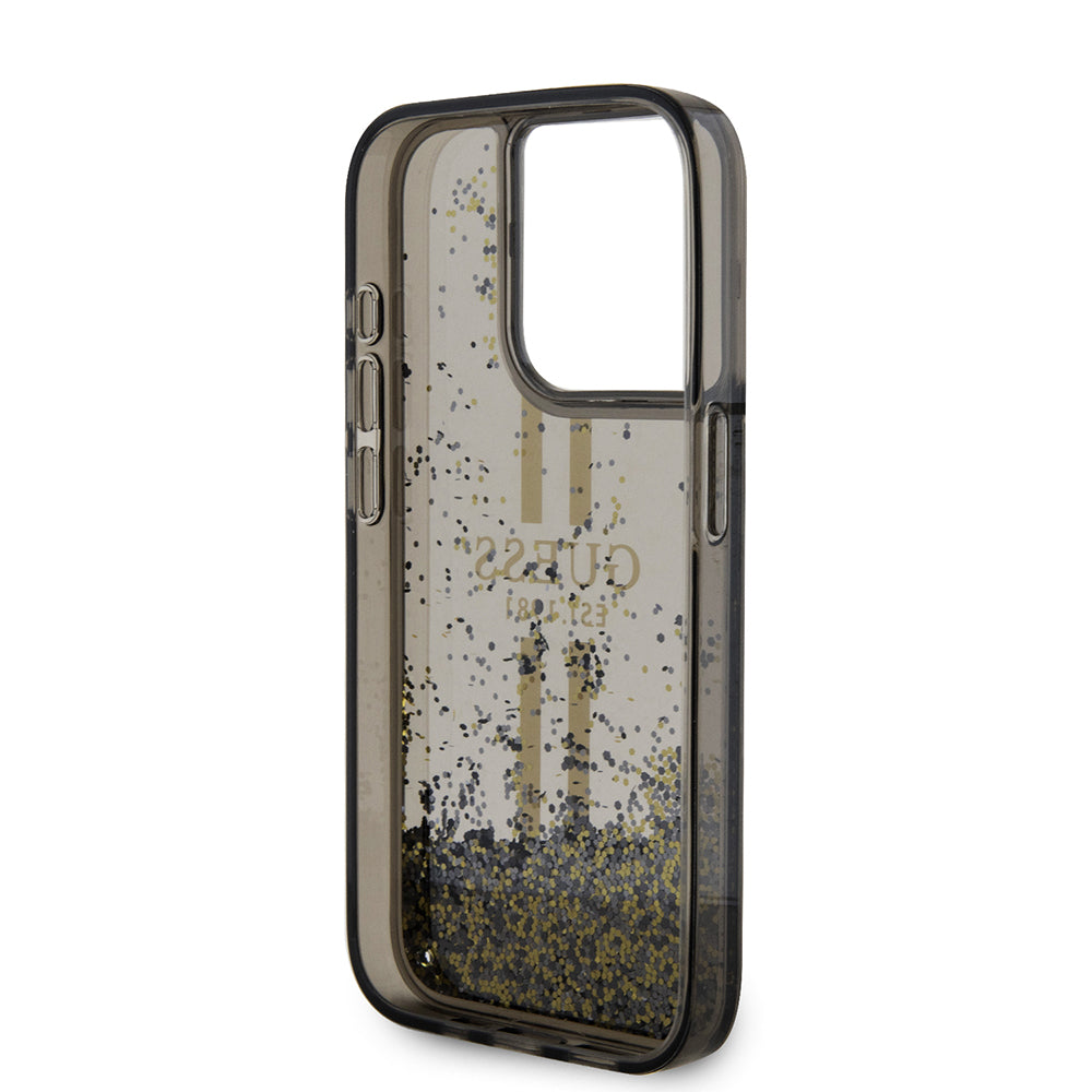Θήκη για Apple iPhone 15 Pro, Guess, Liquid Glitter Gold Stripe, Μαύρη