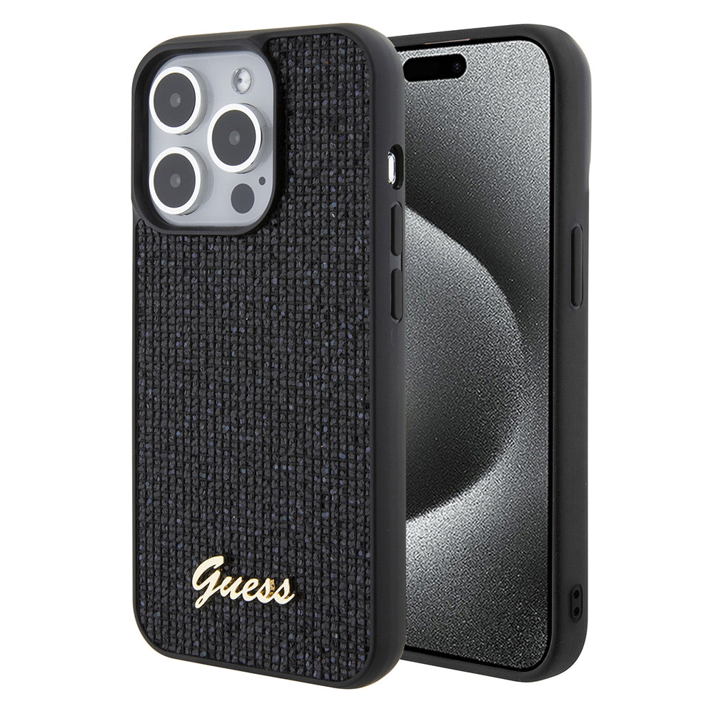Case for Apple iPhone 15 Pro, Guess, PU Square Mirror Script Logo, Black GUHCP15LPMSDGSK