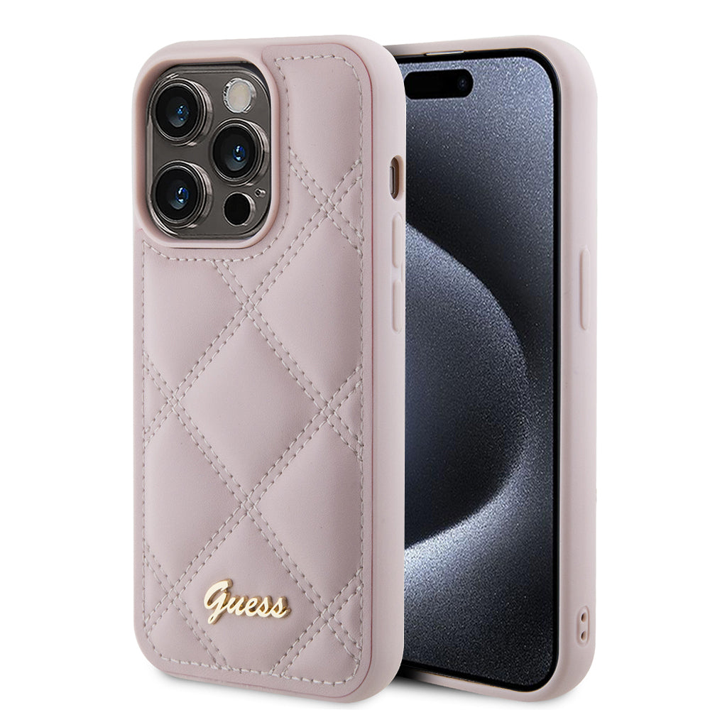 Case for Apple iPhone 15 Pro, Guess, Quilted Metal Logo, Pink