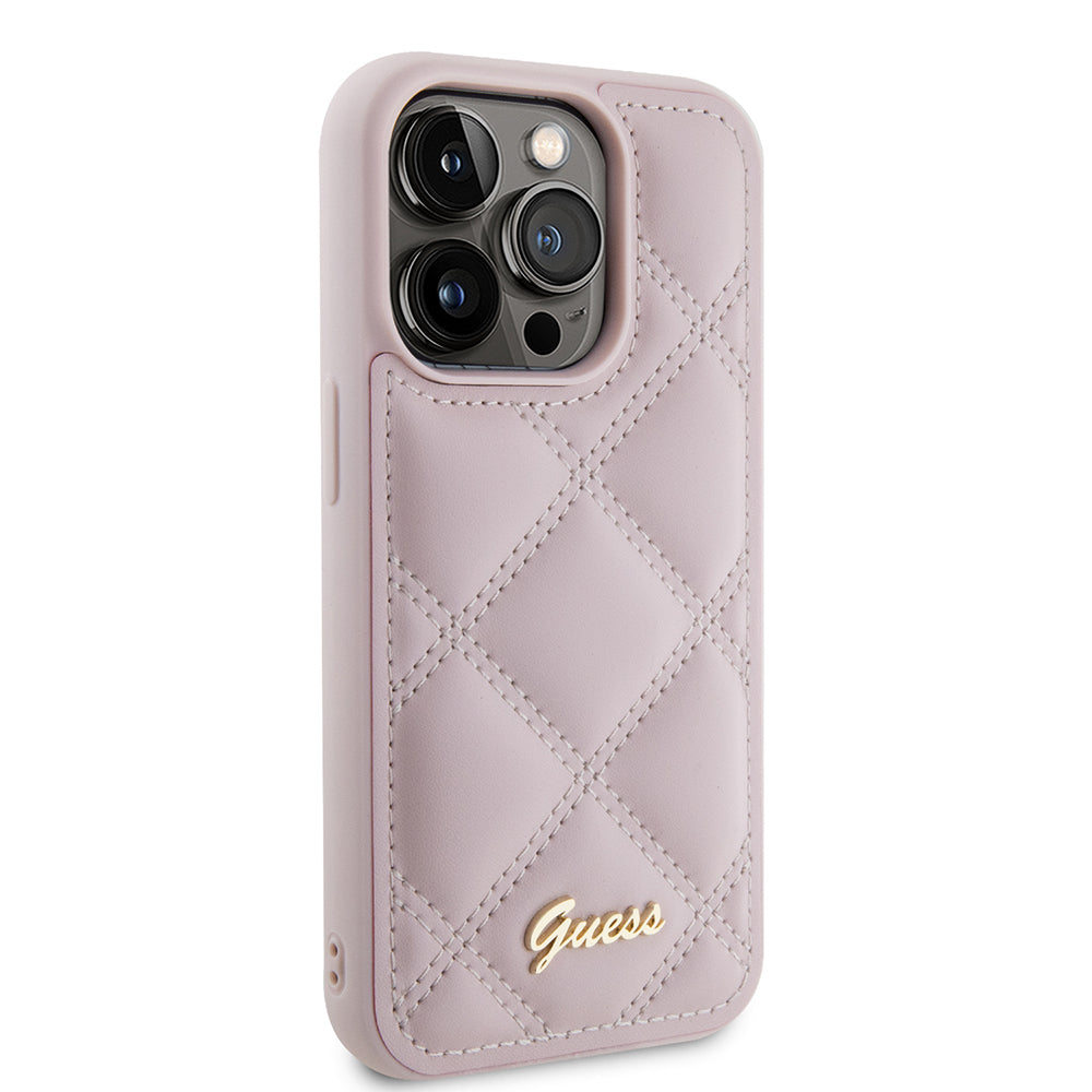 Case for Apple iPhone 15 Pro, Guess, Quilted Metal Logo, Pink