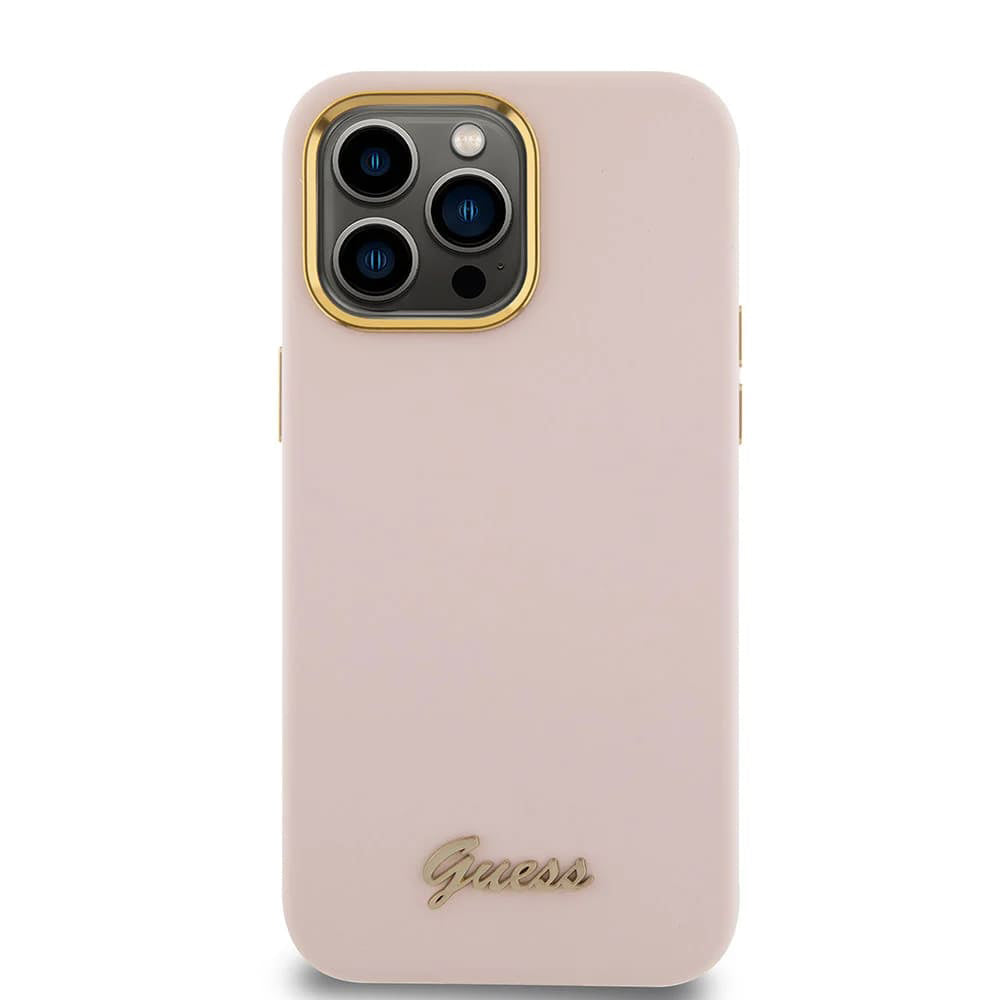 Case for Apple iPhone 15 Pro, Guess, Script Metal Logo & Frame, Light Pink