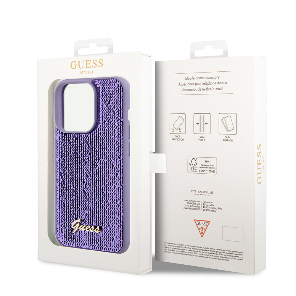 Θήκη για Apple iPhone 15 Pro, Guess, Sequin Script Metal, Μωβ