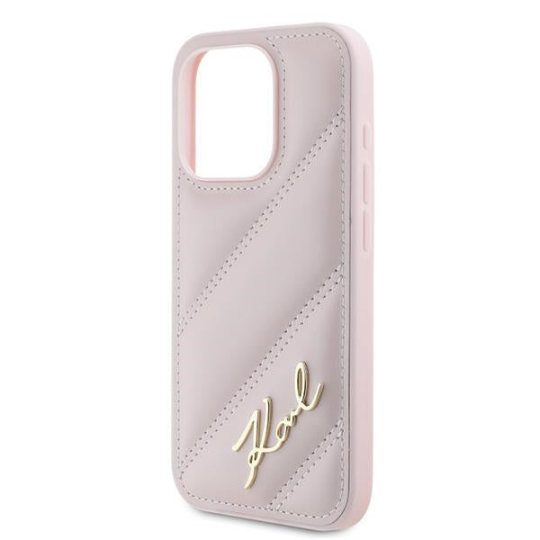 Θήκη για Apple iPhone 15 Pro, Karl Lagerfeld, Diagonal Quilted Script, Ροζ