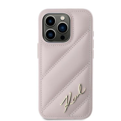 Θήκη για Apple iPhone 15 Pro, Karl Lagerfeld, Diagonal Quilted Script, Ροζ