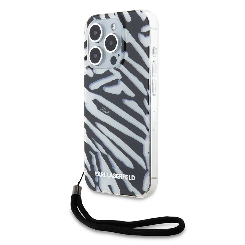 Θήκη για Apple iPhone 15 Pro, Karl Lagerfeld, IML Luxury Zebra Pattern with Strap, Μαύρη