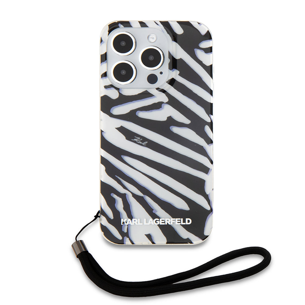 Θήκη για Apple iPhone 15 Pro, Karl Lagerfeld, IML Luxury Zebra Pattern with Strap, Μαύρη
