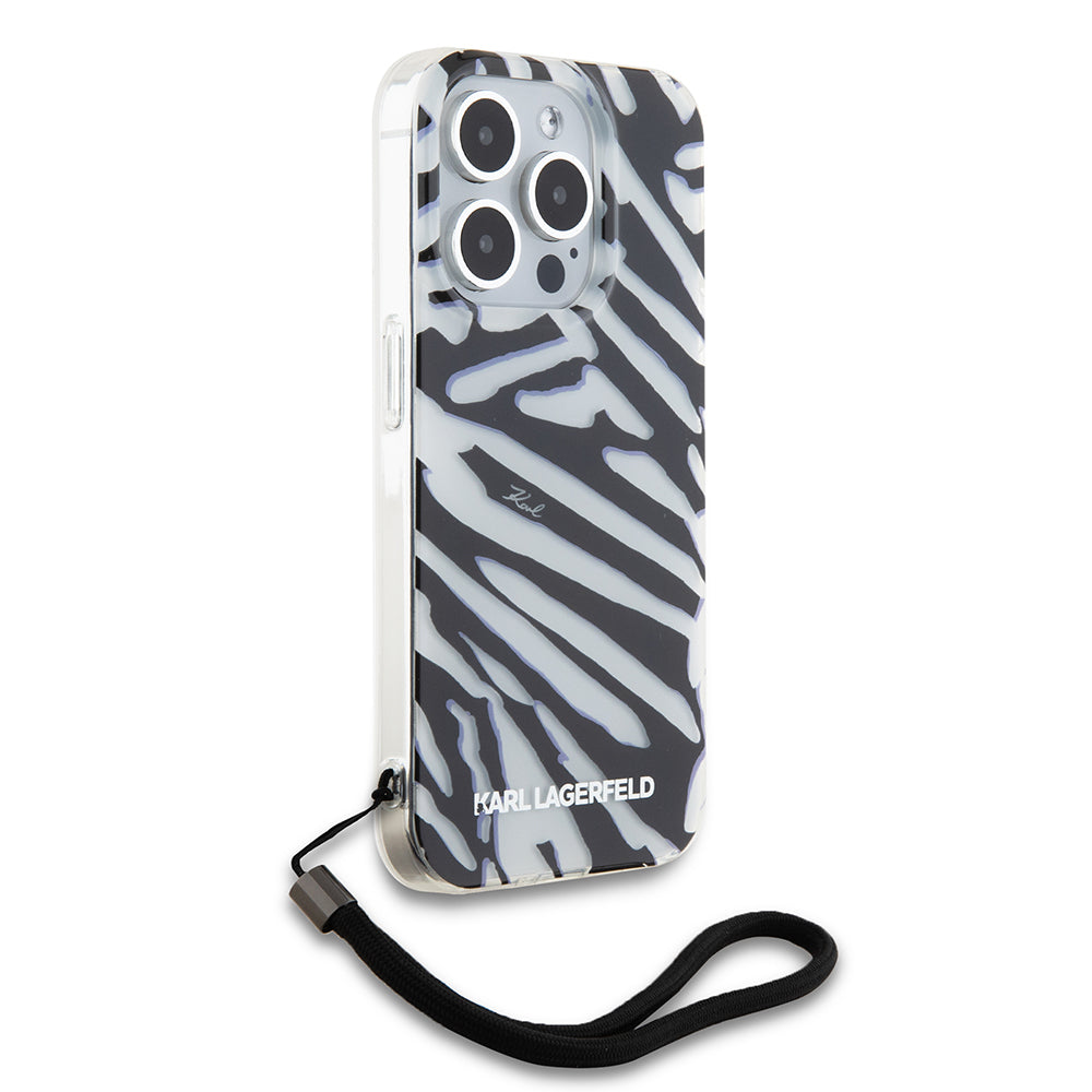 Θήκη για Apple iPhone 15 Pro, Karl Lagerfeld, IML Luxury Zebra Pattern with Strap, Μαύρη