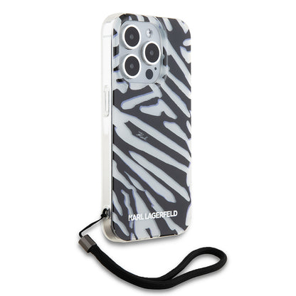 Θήκη για Apple iPhone 15 Pro, Karl Lagerfeld, IML Luxury Zebra Pattern with Strap, Μαύρη