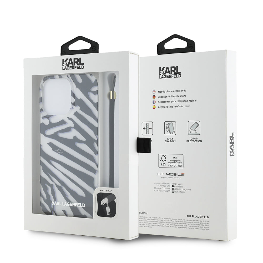 Θήκη για Apple iPhone 15 Pro, Karl Lagerfeld, IML Luxury Zebra Pattern with Strap, Μαύρη