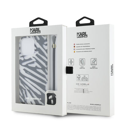 Θήκη για Apple iPhone 15 Pro, Karl Lagerfeld, IML Luxury Zebra Pattern with Strap, Μαύρη