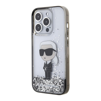 Case for Apple iPhone 15 Pro, Karl Lagerfeld, Liquid Glitter Ikonik Karl, Transparent