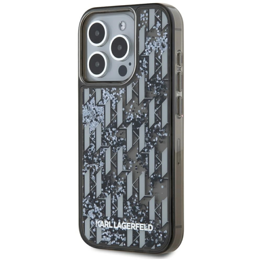 Θήκη για Apple iPhone 15 Pro, Karl Lagerfeld, Liquid Glitter Monogram, Μαύρη