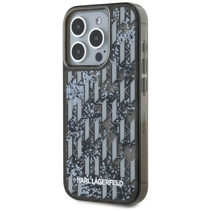Θήκη για Apple iPhone 15 Pro, Karl Lagerfeld, Liquid Glitter Monogram, Μαύρη