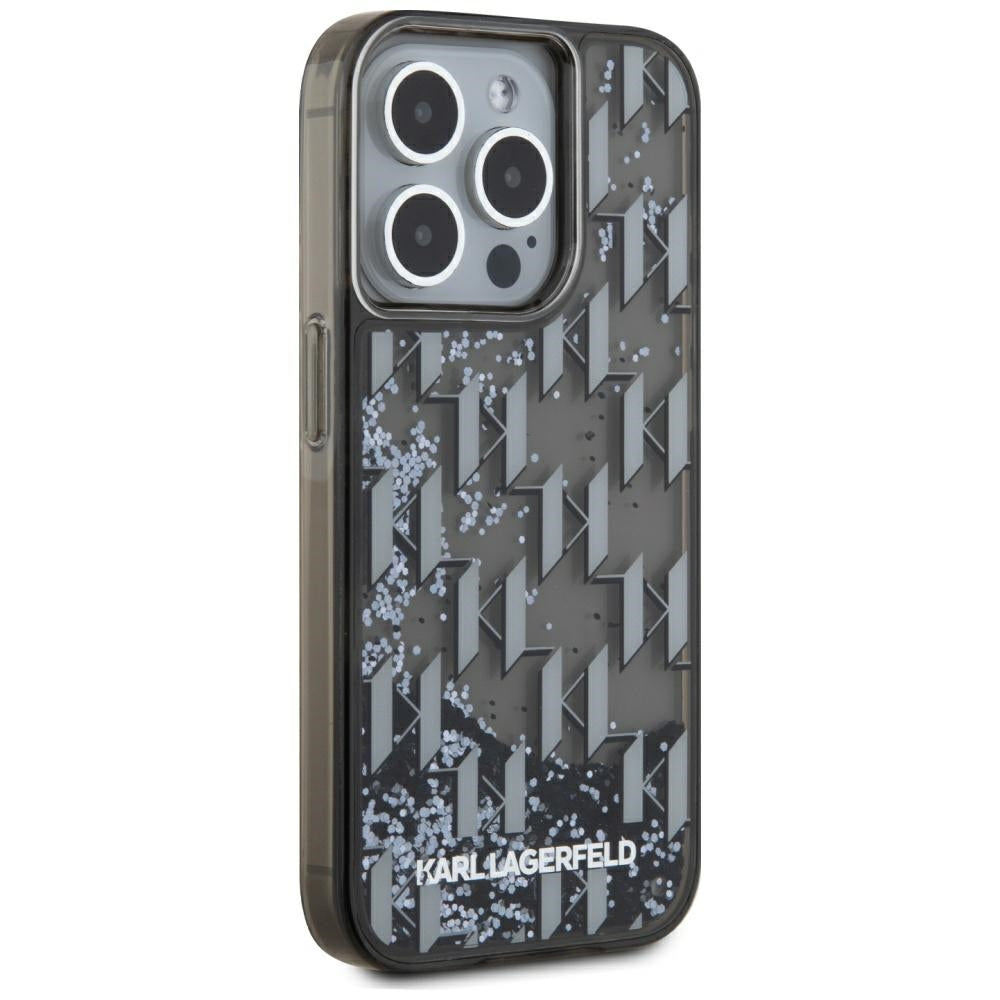 Θήκη για Apple iPhone 15 Pro, Karl Lagerfeld, Liquid Glitter Monogram, Μαύρη