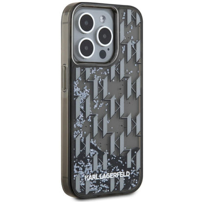 Θήκη για Apple iPhone 15 Pro, Karl Lagerfeld, Liquid Glitter Monogram, Μαύρη