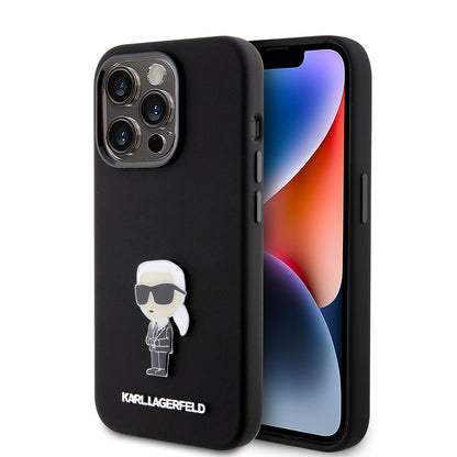 Θήκη για Apple iPhone 15 Pro, Karl Lagerfeld, Silicone Metal Ikonik, Μαύρη
