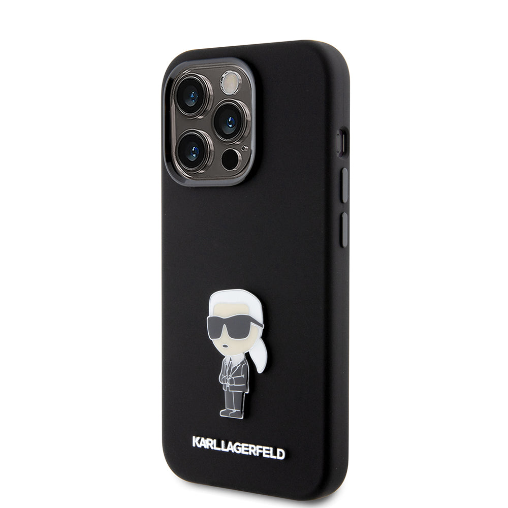Θήκη για Apple iPhone 15 Pro, Karl Lagerfeld, Silicone Metal Ikonik, Μαύρη