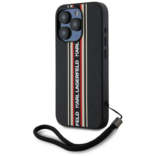 Case for Apple iPhone 15 Pro, Karl Lagerfeld, Saffiano Athleisure Stripes with Strap, Rosie