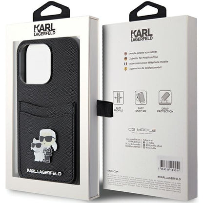 Θήκη για Apple iPhone 15 Pro, Karl Lagerfeld, Saffiano Card Slot Metal Karl & Choupette, Μαύρη