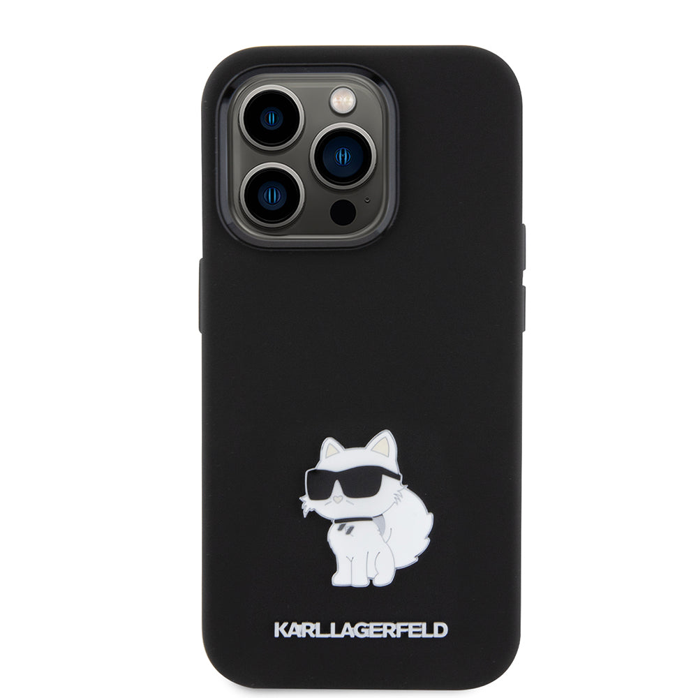 Case for Apple iPhone 15 Pro, Karl Lagerfeld, Silicone Choupette Metal, Black