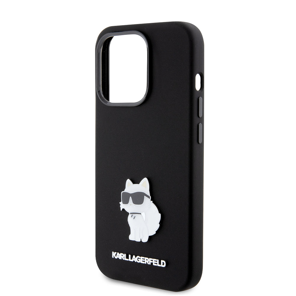 Case for Apple iPhone 15 Pro, Karl Lagerfeld, Silicone Choupette Metal, Black