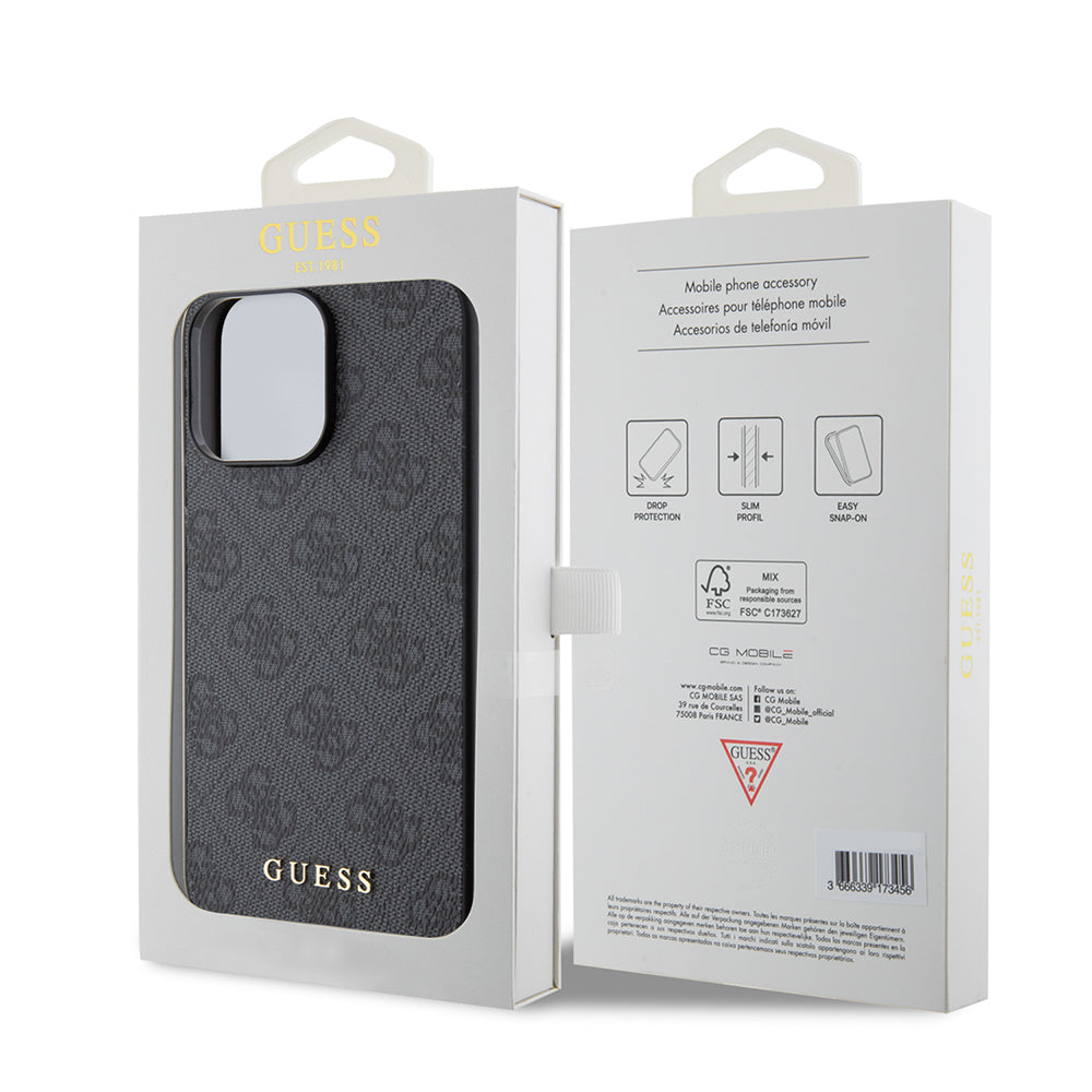 Case for Apple iPhone 15 Pro Max, Guess, 4G Metal Gold Logo, Grey