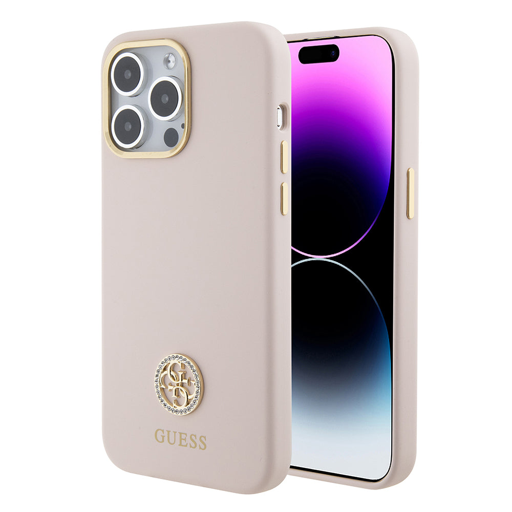 Θήκη για Apple iPhone 15 Pro Max, Guess, 4G Strass Metal Logo, Ροζ