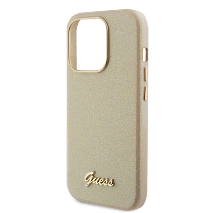 Θήκη για Apple iPhone 15 Pro Max, Guess, Glitter Glossy Script, Μπεζ