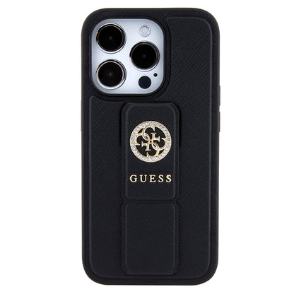 Θήκη για Apple iPhone 15 Pro Max, Guess, Grip Stand 4G Saffiano Strass, Μαύρη
