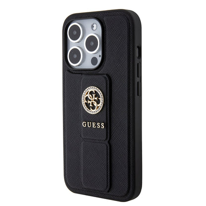 Θήκη για Apple iPhone 15 Pro Max, Guess, Grip Stand 4G Saffiano Strass, Μαύρη