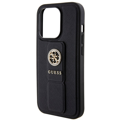 Θήκη για Apple iPhone 15 Pro Max, Guess, Grip Stand 4G Saffiano Strass, Μαύρη