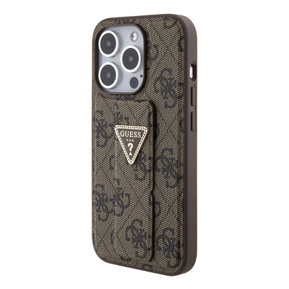 Case for Apple iPhone 15 Pro Max, Guess, Grip Stand 4G Triangle Strass, Brown