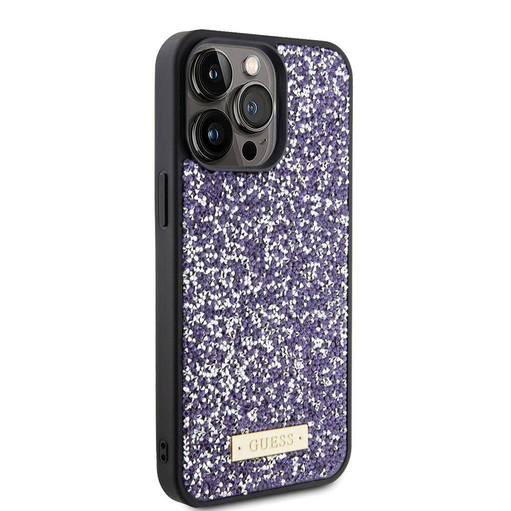 Case for Apple iPhone 15 Pro Max, Guess, Rhinestone Metal Logo, Purple