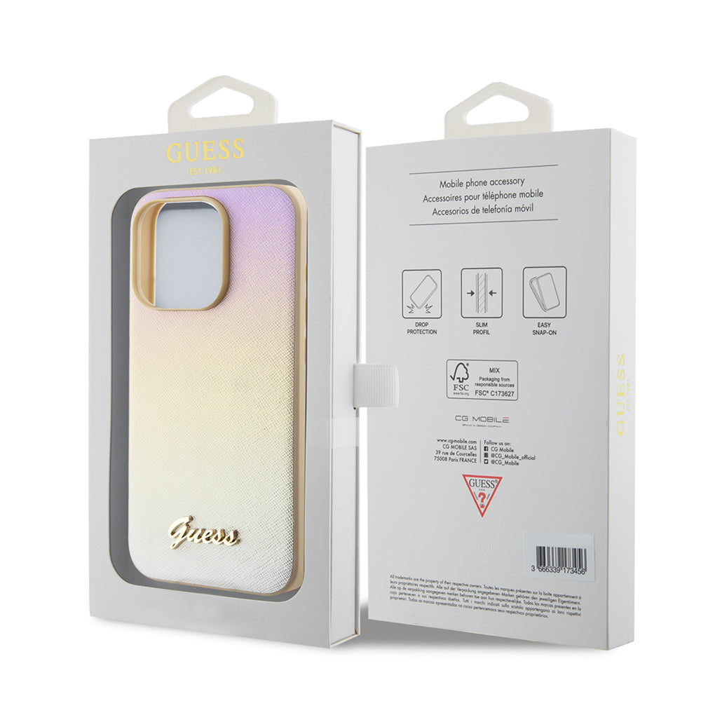 Θήκη για Apple iPhone 15 Pro Max, Guess, Saffiano Iridescent Script, Χρυσή