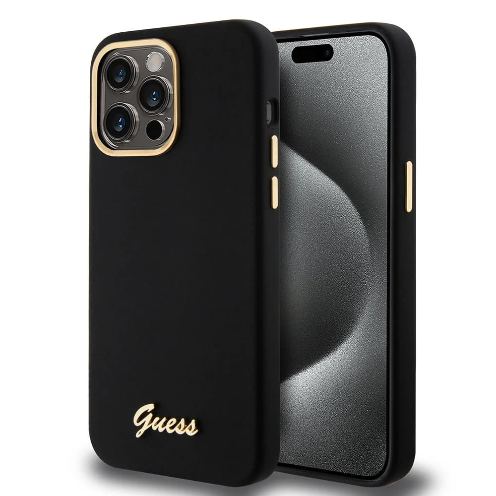 Θήκη για Apple iPhone 15 Pro Max, Guess, Script Metal Logo & Frame, Μαύρη
