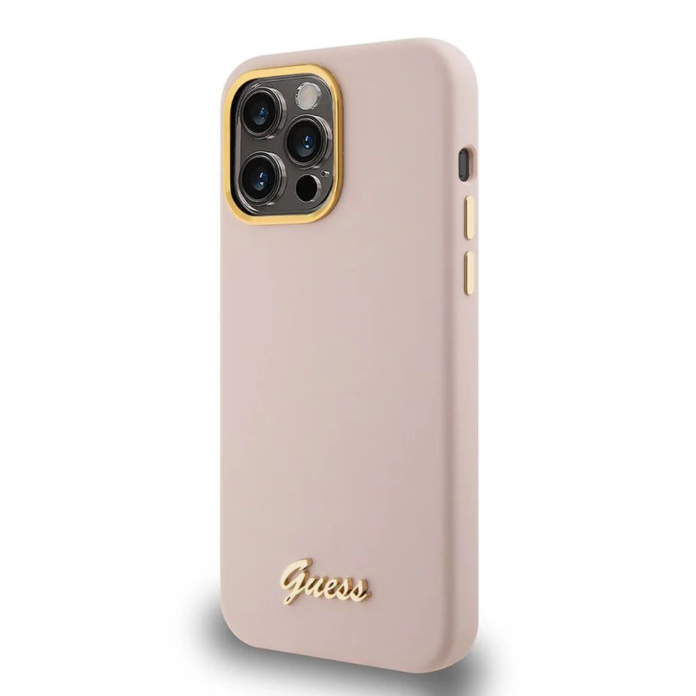 Θήκη για Apple iPhone 15 Pro Max, Guess, Script Metal Logo & Frame, Ανοιχτό Ροζ