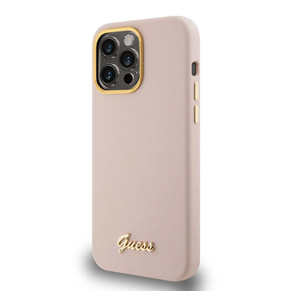 Θήκη για Apple iPhone 15 Pro Max, Guess, Script Metal Logo & Frame, Ανοιχτό Ροζ
