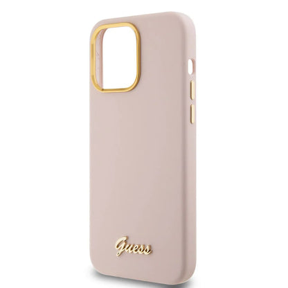 Θήκη για Apple iPhone 15 Pro Max, Guess, Script Metal Logo & Frame, Ανοιχτό Ροζ