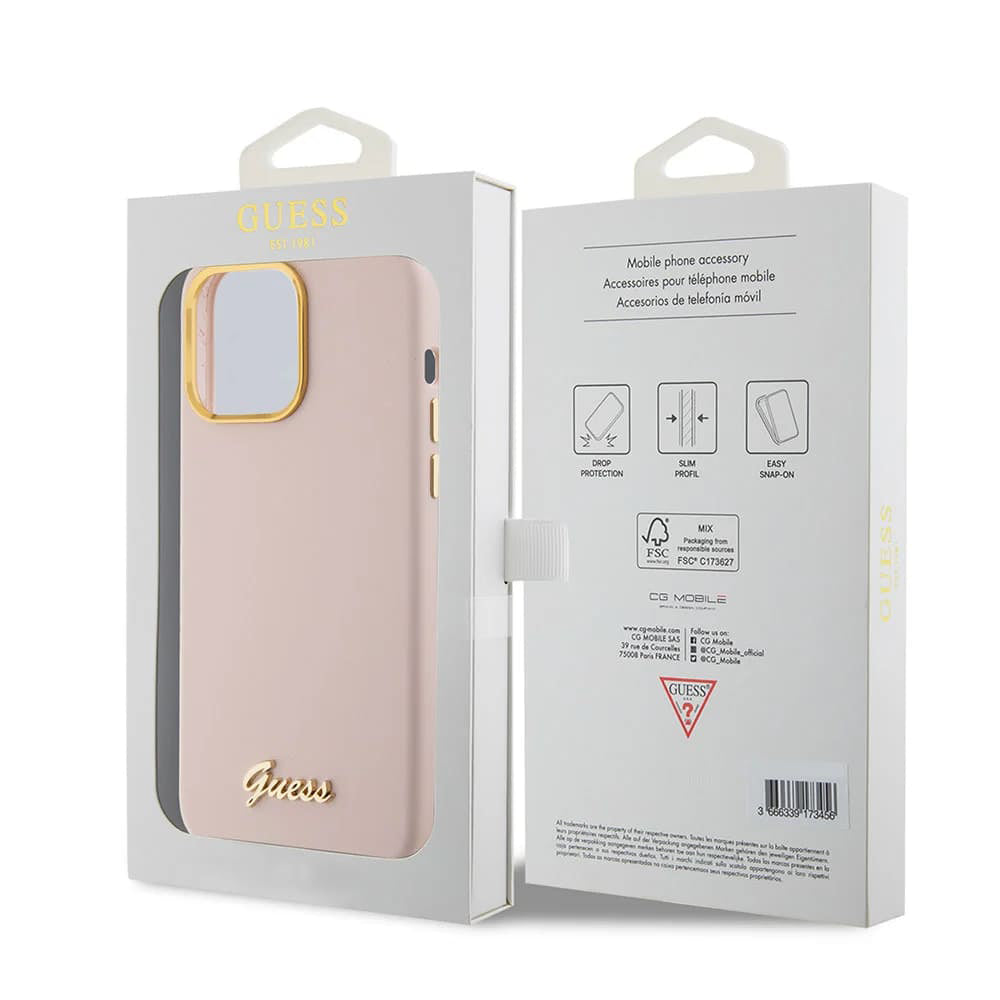 Θήκη για Apple iPhone 15 Pro Max, Guess, Script Metal Logo & Frame, Ανοιχτό Ροζ