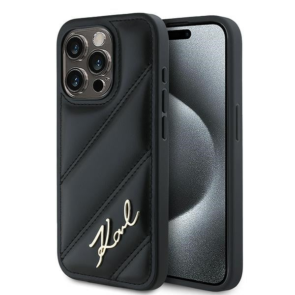 Θήκη για Apple iPhone 15 Pro Max, Karl Lagerfeld, Diagonal Quilted Script, Μαύρη