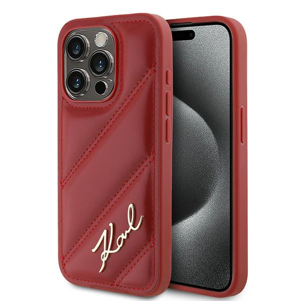 Θήκη για Apple iPhone 15 Pro Max, Karl Lagerfeld, Diagonal Quilted Script, Ροζ